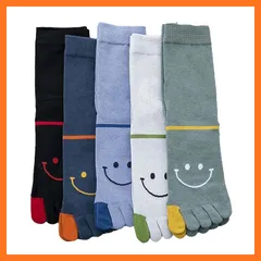 【新品】 [Lifemaster] 5本指ソックス メンズ 靴下 五本指ソックス クルーソックス 5足セット カラフル 綿 標準厚み おしゃれ 男性くつした カジュアル 春 夏 秋 25-28cm ギフト(5足組-7) 1