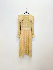 フリル 큰카라 チェック シフォンワンピース