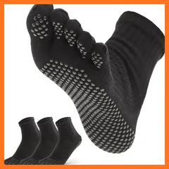 【新品】 [AllToze] 【驚異のグリップｘ現役スポーツトレーナー監修】強化版 クルー丈 五本指ソックス すべり止め 3足セット メンズ スポーツ 靴下 (ブラック 26-28) 0
