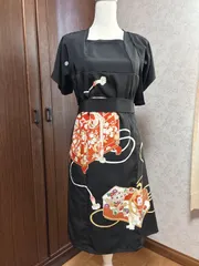 黒留袖着物リメイクワンピース　半袖ボレロ付き　古典柄宝箱