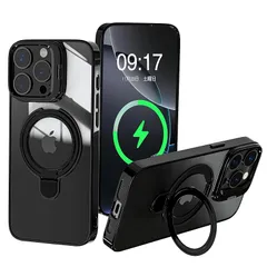 【新品】 【チタニウム専用色&両スタンド】iPhone 15 Pro Max 用クリアケース [本体の色・メッキバンパー]ストラップホール付き [後ろ・レンズリング]角度調整可 耐衝撃 アイホン15 Pro Max スマホケース 人気 6.7インチ ブラッ 0