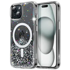 【新品】 JETech iPhone 15 6.1インチ用 キラキラ ケース MagSafe対応 女性用 クリア かわいい ブリンブリン ピカピカ 耐衝撃 マグネット式 スマホカバー (ブラック) 0