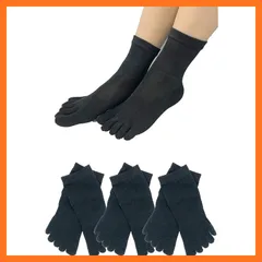 【新品】 [オーセンティック] 五本指ソックス 日本製 シルク綿 さらさら 涼しい 社長の靴下 ひえとり 抗菌 高通気性 消臭 吸汗 レディース 靴下 ガスシルケット くるぶし丈 黒 ３足 22-25  0