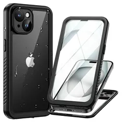 【新品】 Lanhiem iPhone 15 Plus用 防水ケース IP68米軍規格 Face ID認証 耐衝撃 滑り止め 防塵 防雪 水中撮影 ワイヤレス充電 超軽量 透明 付け外し簡単 全面保護のアイフォン 15 プラス 防水カバー ブラック 1