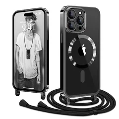 【新品】 Lafunda iPhone 15 Pro Max 用 ケース クリア MagSafe対応 ショルダー スマホカバー 透明 肩掛け 斜めかけ 縄掛け TPU 薄型 おしゃれ マグネット搭載 耐衝撃 落下防止 長さ調整可能 ワイヤレス充電 アイフォ 0