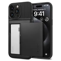【新品】 Spigen 【創業18年の技術力】 iPhone 15 Pro Max ケース カード収納 米軍MIL規格 耐衝撃 パスケース スリム・アーマーCS ACS06589 (ブラック)