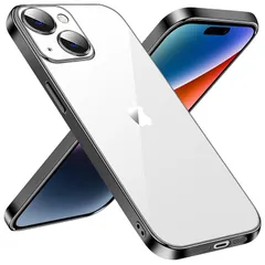 【新品】 iPhone 15 Plus 用 ケース クリア 耐衝撃 アイフォン15Plus 用 カバー 軽量 薄型 TPU アイフォン15 Plus 用 スマホケース ワイヤレス充電対応 擦り傷防止 落下防止 ストラップホール付き メッキ加工- ブラック 0