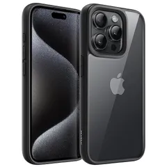【新品】 JETech iPhone 15 Pro Max 6.7インチ用 (15ProMax) ケース 耐衝撃スマホバンパーカバー ソリッドカラー マットTPUフレーム 傷つけ防止 クリアバック (ブラックチタニウム) 0