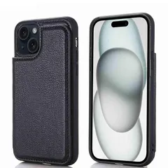 【新品】 【Viesa】背面カード 手帳型ケース 互換性 iPhone 15 6.1 inch (6.1インチ) 対応 APPLE スマホ バックカバー ケース 手帳型 (ブラック) 財布型 背面カバー きスタンド機能 背面型ケース 適用 アップル アイフ 1