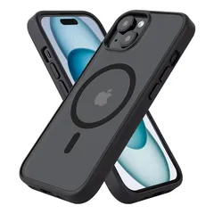【新品】 iPhone 15 用 ケース Magsafe対応 iPhone 15 ケース 耐衝撃 マット 滑り止め 指紋防止 米軍MIL規格 黄変防止 耐久性 ワイヤレス充電対応 半透明 マグネット搭載アイホン15 携帯ケース 6.1 インチ (ブラック) 0