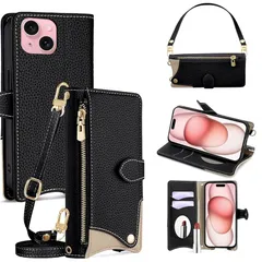 【新品】 手帳型 ケース 革 レザー for iPhone 15 ショルダー スマホケース スマートフォンケース 対応 アイフォン 1