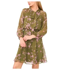 セセ レディース トップス ワンピース プリント CeCe Long Sleeve Tie Neck Printed Dress Chive