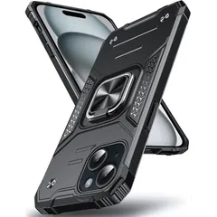 【新品】 DASFOND iPhone 15 用 ケース 360度回転メタルリングキックスタンド付き 米軍MIL 耐衝撃 強化PCハードバック 傷つけ防止 スマホケース アイフォン15 カバー 6.1 インチ ブラック