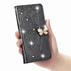 【新品】 に適用するiPhone 15 ケース 手帳型 ノートブック型携帯電話保護カバー多機能携帯電話ホルスター財布携帯電話ホルダーバンプパターンテクスチャ耐久性摩擦耐性携帯電話ケース男性と女性に適した多色オプション (zバタフライ黒) 1