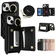 【新品】 CLICSUN iPhone 15 用のケース 手帳型 ショルダー アイフォン 15 用の 手帳型 肩掛け スマホケース いphone15 対応 斜めがけ 首掛け 鏡付き 軽量 PUレザー 耐衝撃 携帯ケース カード収納 小銭入れ ストラップ付き か