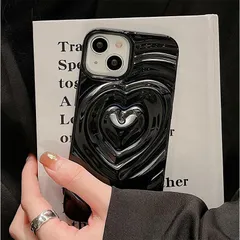 【新品】 iPhone 15 専用 ケース ハート 立体 黒 韓国 水の波紋模様 かわいいスマホケース 3d 凸凹 おしゃれ ソフトケース Y2K系 ストラップホール付き グリッター 光沢カバー 人気 TPU カバー 耐衝撃 全面保護 落下防止 0