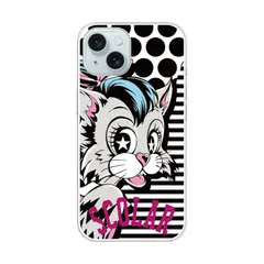 【新品】 ScoLar スカラー スマホケース iPhone15Pro互換品 ケース ハードケース アイフォン15プロ互換品 スマホ 携帯 保護 スマホカバー ネコ ストライプ ホワイト ブラック 0