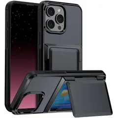 【新品】 KeKeYou iPhone 15 Pro 用 ケース カード収納 3枚ICカード収納 背面耐衝撃構造 米軍MIL規格 耐衝撃 全面保護 2層構造 擦り傷防止 PC 背面収納 アイフォン15Pro 用 カバー ケース（iPhone 15 Pro用 1