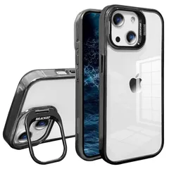 【新品】 YUYIB スマホケース 対応 iPhone 15 ケース クリア 透明 カメラ隠れスタンド 米軍MIL規格の保護 ストラップ穴 耐黄変 耐衝撃 傷防止背面 軽量 薄型 ブランド アイフォン15 携帯かばー (ブラック, iPhone 15) 1
