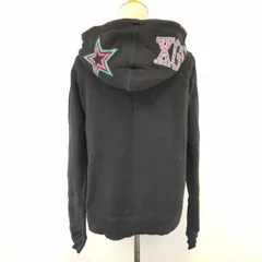 X-girl/エックスガール★星フード/ジップアップパーカー【1/レディースS/黒/black/スウェット】Tops/hoodie/jacket◆BJ166-d