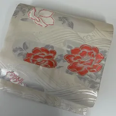 名古屋帯 花柄の織り出し 波の地紋 九寸 正絹 着物 MA-5011