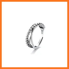 【新品】 [Deelfel] リング フリーサイズ レディース セット 数珠 交差指輪 ビーズ サイズ調整可能 純銀製 シルバー925 金属アレルギー対応 恋人 友達 誕生日 記念日 バレンタインデー クリスマス おしゃれ アクセサリー 0