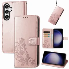 【新着商品】可愛い花柄ギャラクシーS23 カード収納付き FEスマホケース スタンド機能 ストラップ付きSCG24 FEカバーおしゃれマグネット PUレザーカバー S23 軽量 S23 薄型 Galaxy 耐衝撃 Galaxy (ローズゴールド [お客様に幸せ