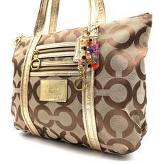COACH y2k poppy opart tote bag charm beige コーチ ポピー オプアート トートバッグ