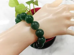 天然石 グリーンメノウ13.6～14.0mm玉ブレスレット 内周18.7cm 　　261221204