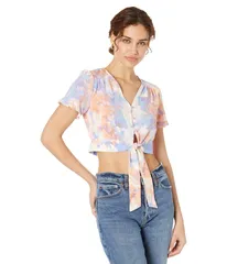 BCB ジェネレーション レディース トップス シャツ BCBGeneration Short Sleeve Tie Front Button Top V1VX1T18 AbstractieDyeのサムネイル