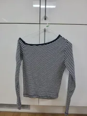 ストライプ長袖Tシャツ アシンメトリーネック