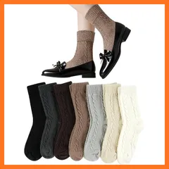 【新品】 [Yazon] 靴下 レディース 冬 暖かいソックス 厚手 防寒 綿ウールソックス あったかくつした 女性用 吸汗保温 蒸れない ゆったり 裏起毛 足冷え靴下 婦人 秋冬用カジュアルソックス 室内 スポーツ 無地柄くつ下 22-25cm 7足セッ 1