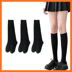 【新品】 [Senteria] ハイソックス レディース 綿 ブラック 靴下 無地 通気性 22-24.5cm ひざ下 スクールソックス 保温 防寒 四季適用 通勤 通学 旅行 cosplayや制服用 3足セット 0