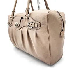 【良品】Salvatore Ferragamo フェラガモ ガンチーニ トートバッグ ハンド レザー 革 シルバー金具 ピンクベージュ レディース ヴィンテージ