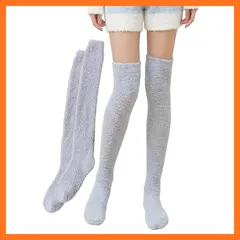 【新品】 [TOMOTHY] モコモコ靴下 ロング 無地 レディース ニーハイソックス あったか靴下 ルームソックス 冬用 ライトグレー 1