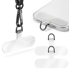 【新品】 スマホ ストラップホルダー【極薄0.5mm・一体型合金製Ｄバックル・傷つけず】スマホタグパッチ 携帯ストラップホルダー 薄型 丈夫10kgまでの荷重量 スマホケースに挟む 全機種対応 充電影響なし 落下紛失防止 (クリア) 0