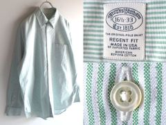 USA製 Brooks Brothers ブルックスブラザーズ REGENT FIT ストライプシャツ オックスフォード BDシャツ 16H-33 グリーン 緑白 ネコポス対応
