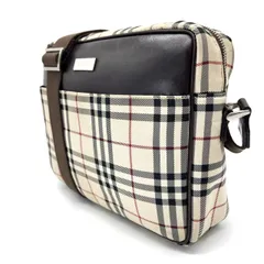 【良品】 Burberry バーバリー ノバチェック ショルダーバッグ ポシェット キャンバス シルバープレート レザー ベージュ ブラウン レディース ユニセックス 男女兼用