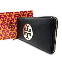 【良品】Tory Burch トリーバーチ 長財布 小銭入れ コインケース シルバーロゴ金具 ブラック 黒色 レディース ユニセックス 男女兼用