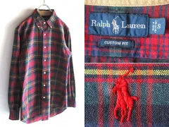 希少 00sビンテージ Ralph Lauren ラルフローレン CUSTOM FIT ポロポニーロゴ刺繍 チェックシャツ BDシャツ S レッド グリーン ネイビー