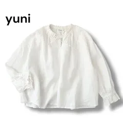 ユニ yuni ラミー ハンド刺繍 スキッパーブラウス 麻100% ホワイト フリーサイズ トップス  6M042のサムネイル