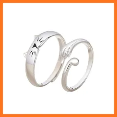 【新品】 [Msy yien] 猫 愛の証 ペアリング人気 高級ジルコニア シルバー925 純銀製 フリーサイズ 人気 結婚指輪 婚約指輪 エンゲージリング ジュエリー 専用ボックス付き (ペアリング （2点セット）) 0