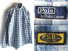 希少 00sビンテージ Polo by Ralph Lauren ラルフローレン ロゴピスネーム オンブレチェックシャツ BDシャツ S相当 ネイビー ブルー