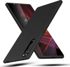 JACRON For SONY Xperia 5 III ケース マットブラック携帯便利 ストラップホール付きエクスペリア5III対応カバー 超薄型 軽量 擦り傷防止 落下防止 滑り止め TPUケース 指紋防止 (MJO-JAC-C401)