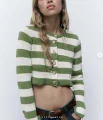 ZARA ザラ ストライプ GOLD ボタン クロップド カーディガン (Mサイズ)