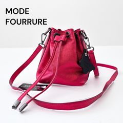 モードフルーレ MODE FOURRURE VERA PELLE イタリアンカーフ 巾着 ショルダーバッグ 赤 レッドメタル 2024SS 定価52,800円 イタリア製 美品 6M046