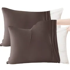 【特価商品】おしゃれ オールシーズン 封筒式 超吸水速乾 のびのび枕カバー 通気性 Ｔシャツ 抗菌防臭 3Dストレッチ 肌にやさしい まくらカバー 着脱簡単 2枚セットピローケース (枕の30ｘ50cmサイズに適用 枕カバー ブラウン) AYO