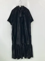 ワンピース M ブラック ベロア 無地 半袖 ひざ丈 フレア