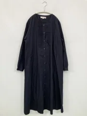 UNIQLO ユニクロ シャツワンピース M ネイビー コットン 無地 長袖 ロング・マキシ丈