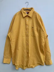 TOMMY HILFIGER トミーヒルフィガー シャツ/ブラウス XL イエロー コットン ナイロン チェック柄 ワンポイント ブランドロゴ ミドル丈 長袖 ボタンダウン